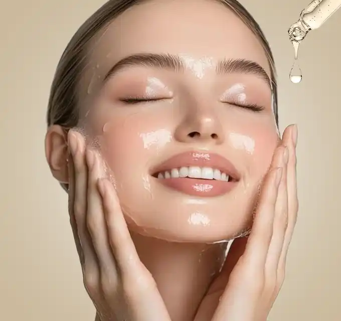 Collagen serum application on face — lightweight booster to improve skin elasticity and glow