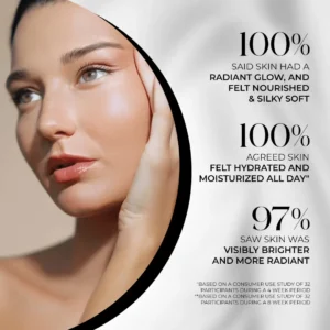 Model showcasing 97% brighter skin study results — best whitening cream in uae, melasma treatment cream, pigmentation cream, and face glow cream for radiant hydration