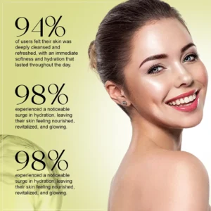 Smiling model displaying 98% hydration surge results — face wash for glowing skin and pimples, hyaluronic acid face wash, and tea tree aloe vera face wash formula