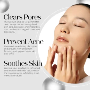 Model applying sheet mask demonstrating how 2% BHA clears pores — salicylic acid mask for blackheads, sebaceous filaments, and pore cleansing mask